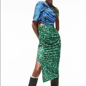 ZARA BLOGGERS FAVE MIX PRINT FLORAL DRAPED MIDI DRESS